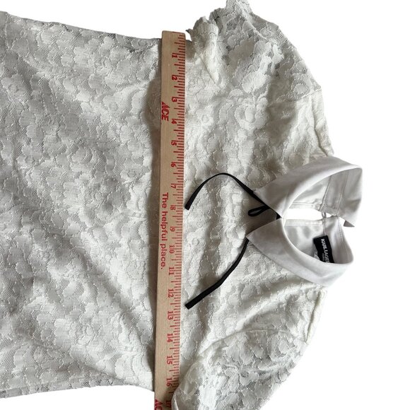 Karl Lagerfeld Paris White Lace Short Sleeve Blouse With Contrast Collar & Tie D - Picture 5 of 8